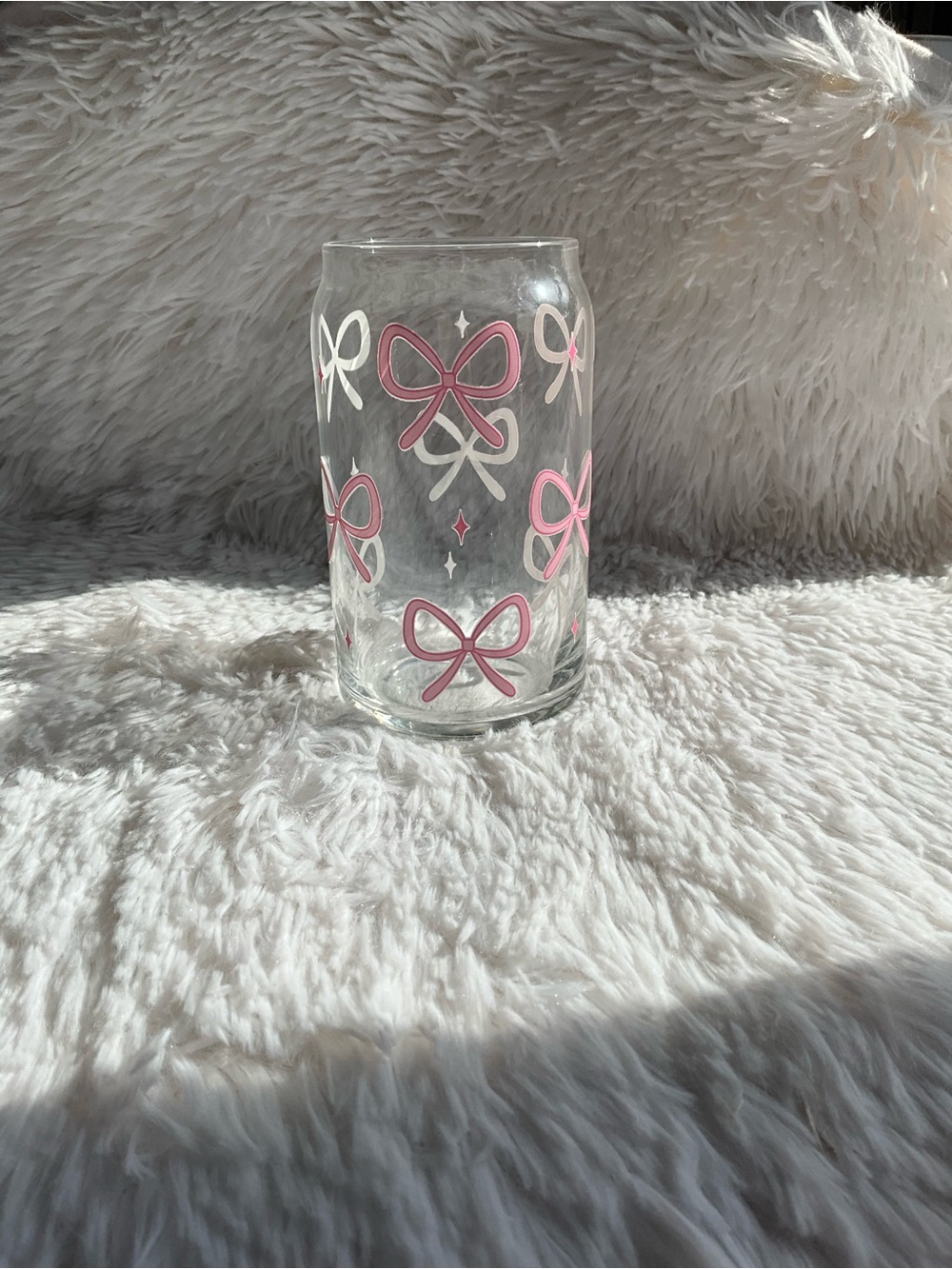 Clear Glass Cup with Pink Bow Motif - Home Accents